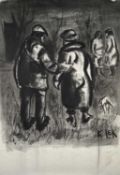 ‡ KAREL LEK charcoal - entitled 'Dog Walking Couple', signedDimensions: 83 x 59cmsProvenance:private