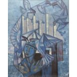 ‡ ERIC MALTHOUSE oil on canvas laid to board - semi-abstract with figure, entitled 'Boy and