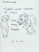 ‡ SIR KYFFIN WILLIAMS RA ink sketch - thank you note and cartoon sketch with inscription 'Kyffin