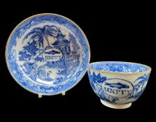 AN EARLY SWANSEA EARTHENWARE UNITY SUGAR BASIN & SAUCER, circa 1810-1820, printed in the transfer