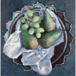 BRYN RICHARDS oil on canvas - still life of grapes and pears, from the artist's 'Bowl' series,