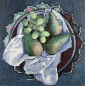 BRYN RICHARDS oil on canvas - still life of grapes and pears, from the artist's 'Bowl' series,
