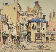 ‡ WILL EVANS watercolour - St Mary's Square, Swansea, after the devestating air raids of 1941,