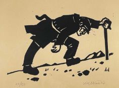 ‡ SIR KYFFIN WILLIAMS RA limited edition (22/50) linocut on buff paper - entitled verso 'The Crooked