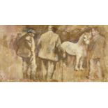 ‡ ANEURIN JONES oil on card - 'Sel Geffylau Llanybydder (Llanybydder Horse Sale)', signedDimensions: