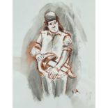 ‡ KAREL LEK pen and ink wash - entitled verso 'Hurdy Gurdy Man in Central Park, New York', signed