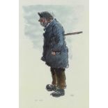 ‡ SIR KYFFIN WILLIAMS RA artist's proof coloured print - farmer with stick under arm, 'John