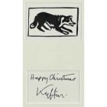 ‡ SIR KYFFIN WILLIAMS RA linocut - sheepdog, together with handwritten Christmas greeting 'Happy