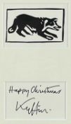 ‡ SIR KYFFIN WILLIAMS RA linocut - sheepdog, together with handwritten Christmas greeting 'Happy