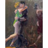 ‡ KEVIN SINNOTT oil on canvas - male and female embracing, entitled verso on Martin Tinney