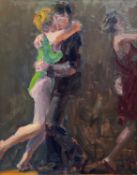 ‡ KEVIN SINNOTT oil on canvas - male and female embracing, entitled verso on Martin Tinney