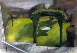 ‡ JOHN ELWYN acrylic on paper - looking out into the artist's garden, signedDimensions: 32 x
