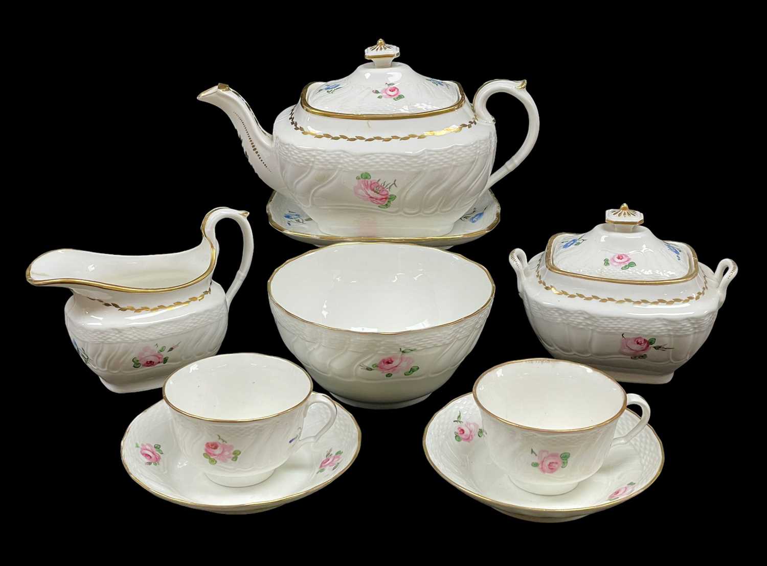 SWANSEA PORCELAIN PART TEA-SET circa 1815-1820, comprising teapot with stand and cover, sucrier