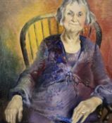 ‡ ERIC MALTHOUSE oil on canvas - half portrait of a lady, entitled verso 'Mrs Hannam', unsigned,
