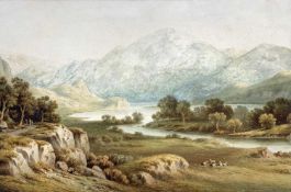 JOHN VARLEY watercolour - Eryri (Snowdonia) with Y Wyddfa (Snowdon) in the background,