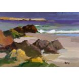 ‡ DONALD McINTYRE acrylic - coastal scene with breaking waves, entitled verso 'The Little Wave',