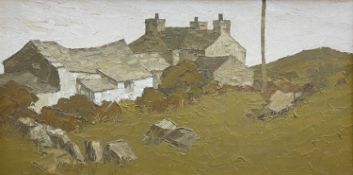 ‡ TOM GERRARD oil on board - Ynys Mon (Anglesey) farm and outbuildings, entitled verso 'Ger