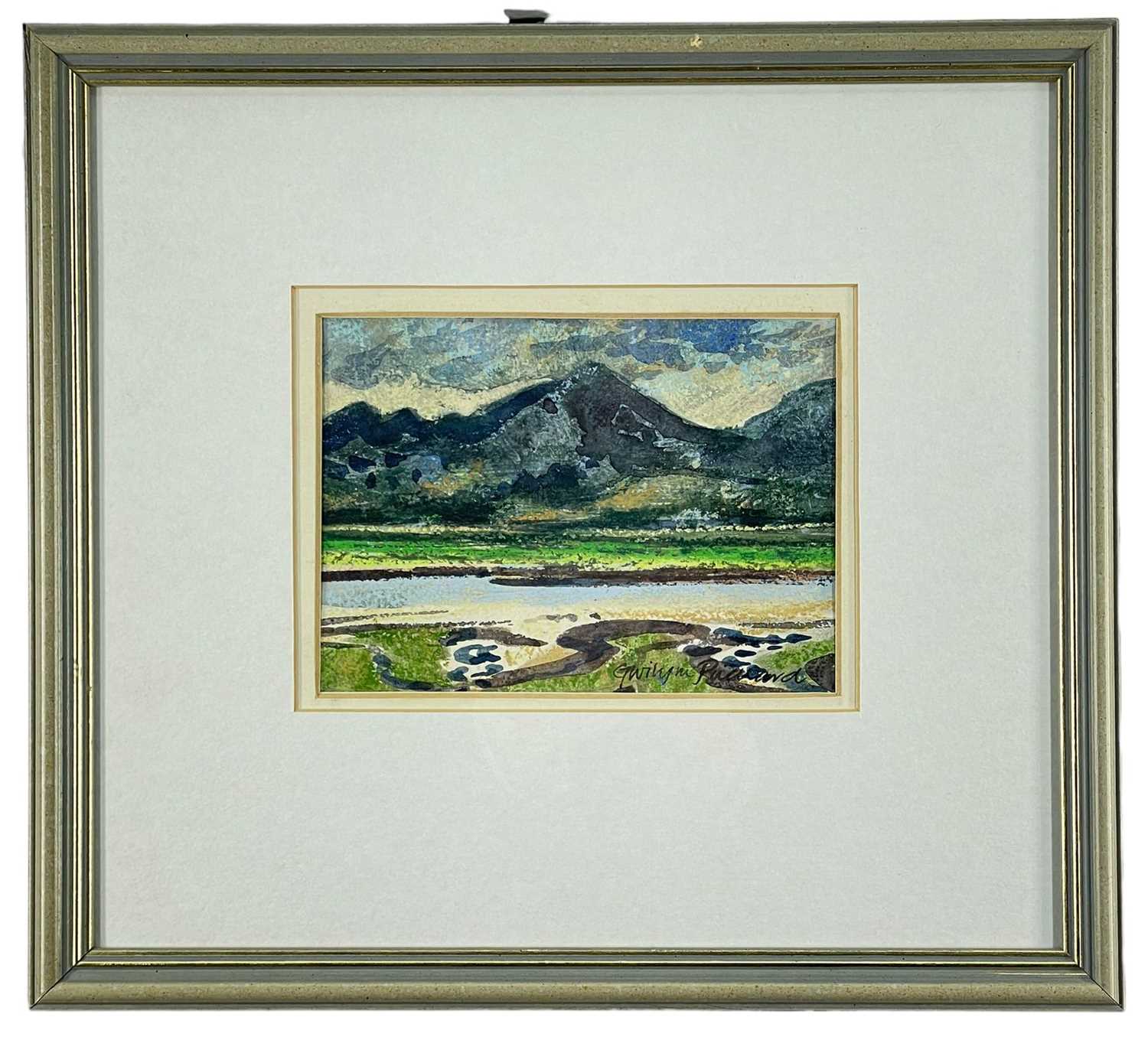 ‡ GWILYM PRICHARD watercolour - mountains with river in foreground, entitled verso 'Y Glaslyn ar - Image 2 of 2