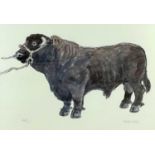 ‡ SIR KYFFIN WILLIAMS RA print - Welsh black standing bull, signed in full Dimensions: 40 x