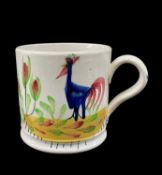 RARE LLANELLY POTTERY COCKEREL MUG, circa 1900, loop handle, opposing naïve cockerel