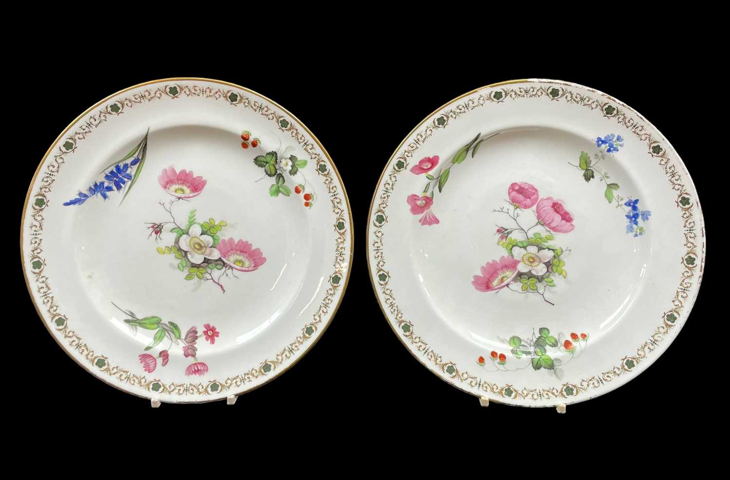 PAIR OF SWANSEA PORCELAIN PLATES circa 1815-1820, of circular form, decorated with flower studies - Image 2 of 2