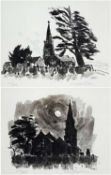 ‡ SIR KYFFIN WILLIAMS RA two limited edition (213/250) prints - Anglesey church with spire and