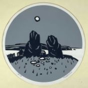 ‡ SIR KYFFIN WILLIAMS RA coloured limited edition (59/500) print - circular format 'The Two Standing