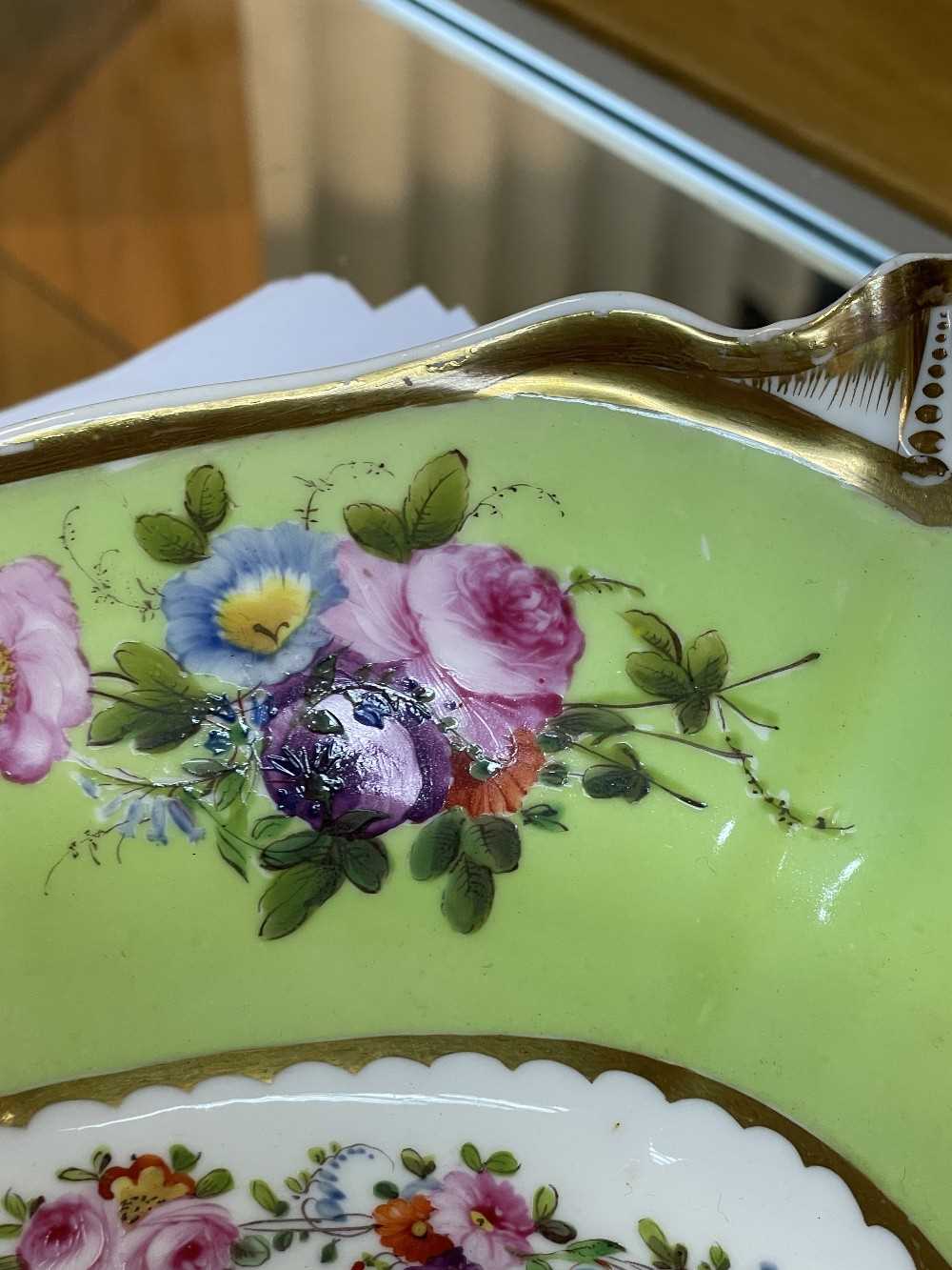 NANTGARW PORCELAIN CENTRE DISH circa 1818-1820, of lobed oval form with twin fan handles picked - Image 11 of 20