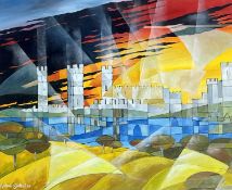 ‡ ANDREW SOUTHALL acrylic on artist's board - Caernarfon Castle at sunset, signed and dated '