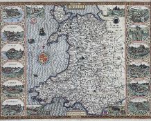 JOHN SPEED hand coloured engraved map of Wales - John Sudbury and George Humble (1611 or later) with