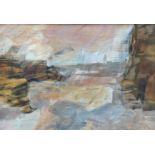 ‡ RONALD LOWE oil on canvas - coastal scene, entitled verso 'Sea Cave Entrance - Pembs', signed