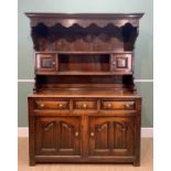 LATE 18TH CENTURY OAK WELSH DRESSER, the top section having a deep hood with square doors to the