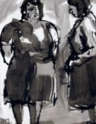 ‡ MIKE JONES inkwash - entitled verso 'Two Women', signed with initialsDimensions: 25 x