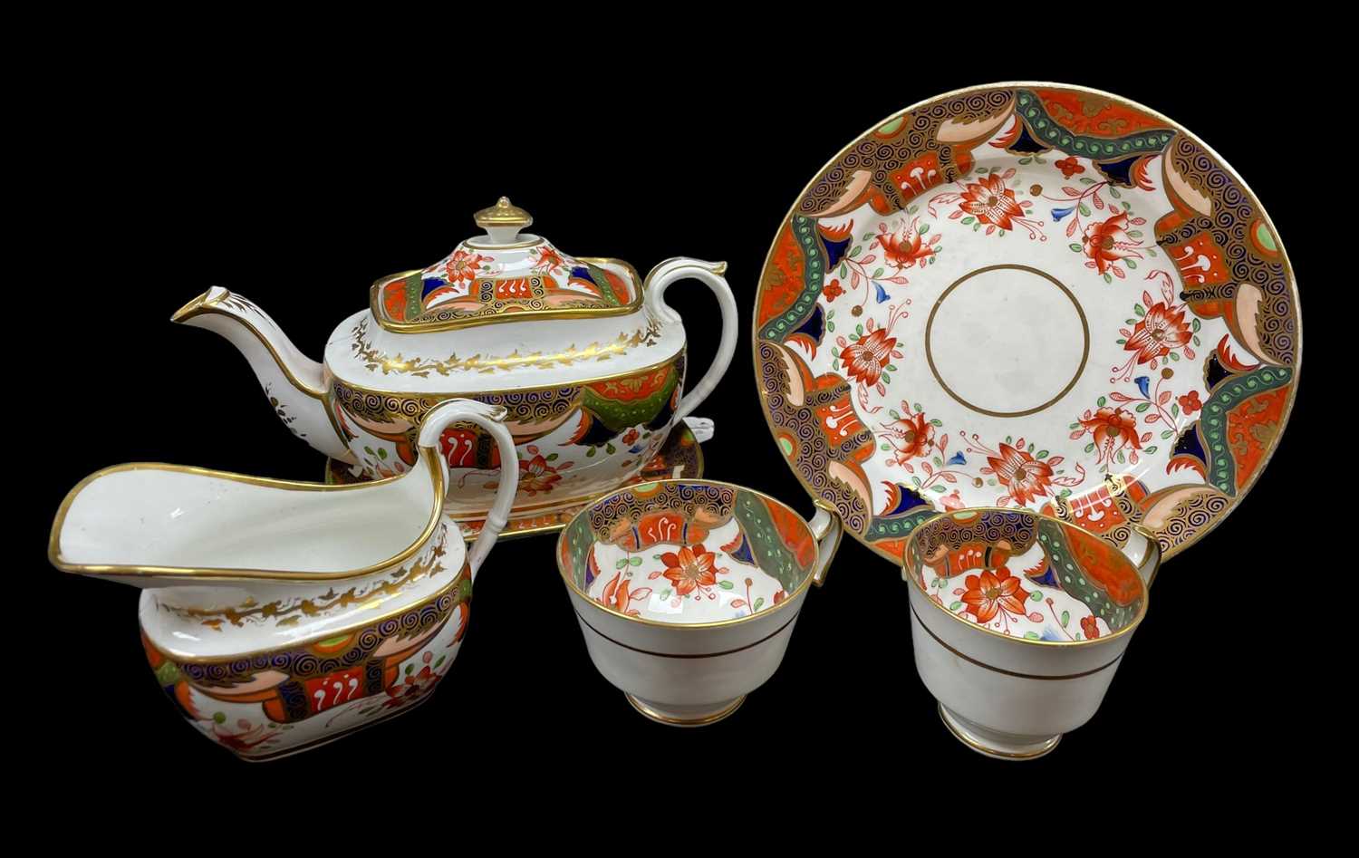 SWANSEA PORCELAIN PART TEA-SERVICE circa 1815-1820, pattern No.194, painted in the Imari palette and