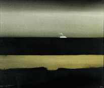 ‡ JOHN KNAPP-FISHER watercolour - view out to sea with a distant boat, entitled verso 'The Irish
