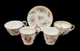 NANTGARW PORCELAIN CUPS & SAUCERS INCLUDING TRIO circa 1818-1820, the trio with gilt bordered