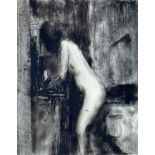 ‡ HARRY HOLLAND monochrome lithograph - standing nude, entitled verso 'Counting', signed in