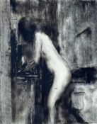 ‡ HARRY HOLLAND monochrome lithograph - standing nude, entitled verso 'Counting', signed in