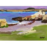 ‡ DONALD McINTYRE oil on card - breaking waves on beach, entitled verso 'Dark Sea and Sky', signed