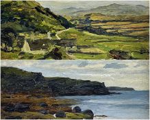 ‡ THOMAS HUSON oils on board - two views of north Wales, one entitled verso 'Seaweed and Rock',