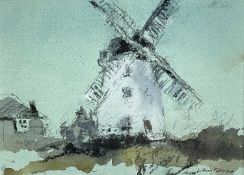 ‡ WILLIAM SELWYN mixed media, pencil and watercolour - windmill, entitled verso 'Anglesey Mill',