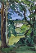 ‡ EVAN WALTERS watercolour - view through woodland across Singleton Park and Singleton Abbey,