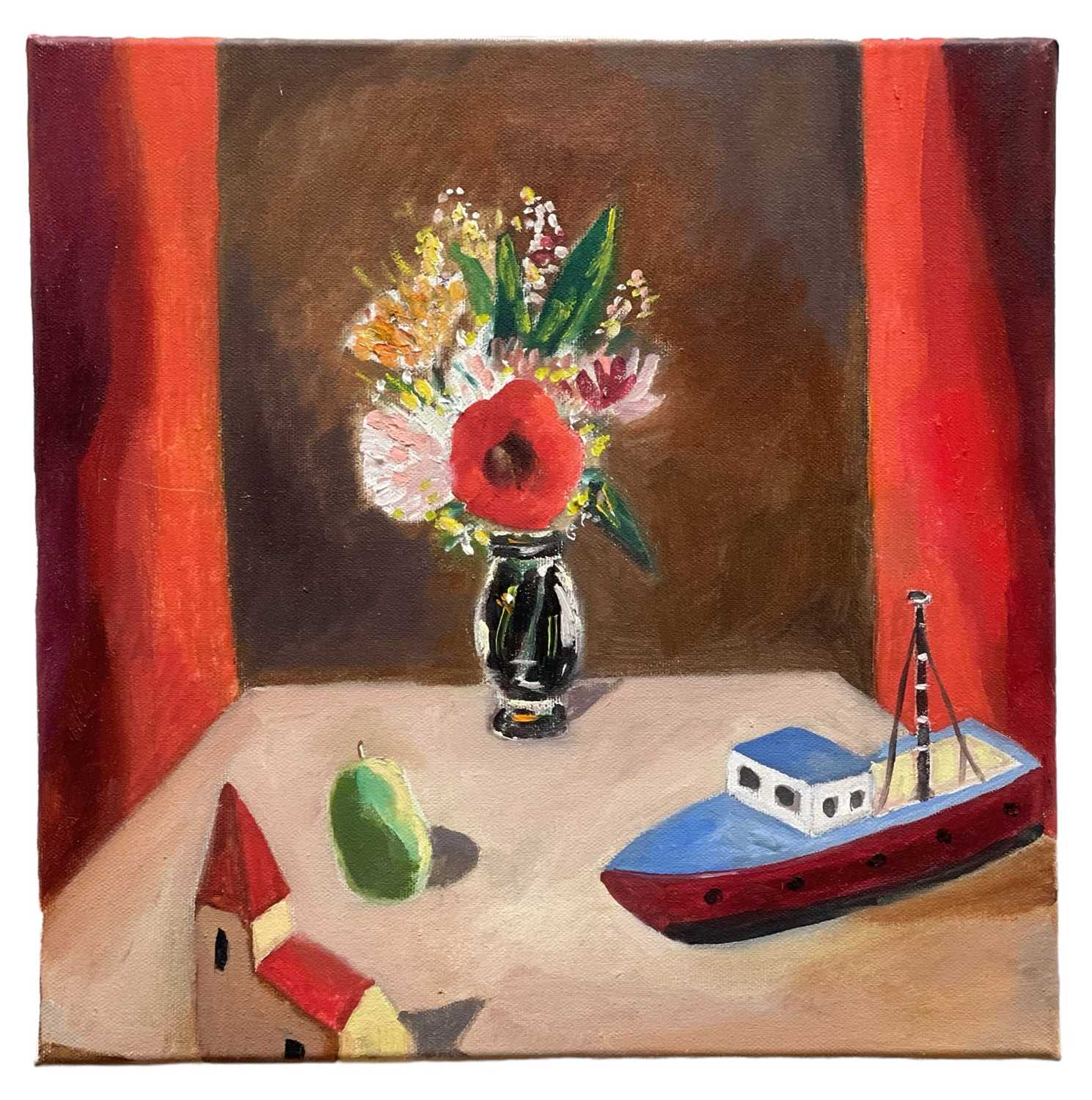 ‡ EMRYS WILLIAMS oil on linen - entitled 'Flowers, Boat and Church'Dimensions: 30 x - Image 2 of 2