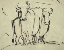 ‡ JOSEF HERMAN OBE RA pen and ink sketch - standing cows, unsignedDimensions: 19.5 x