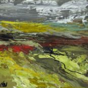 ‡ NICHOLAS WARD oil on panel - abstract, entitled verso 'Blaenafon Moors', signed with intials,