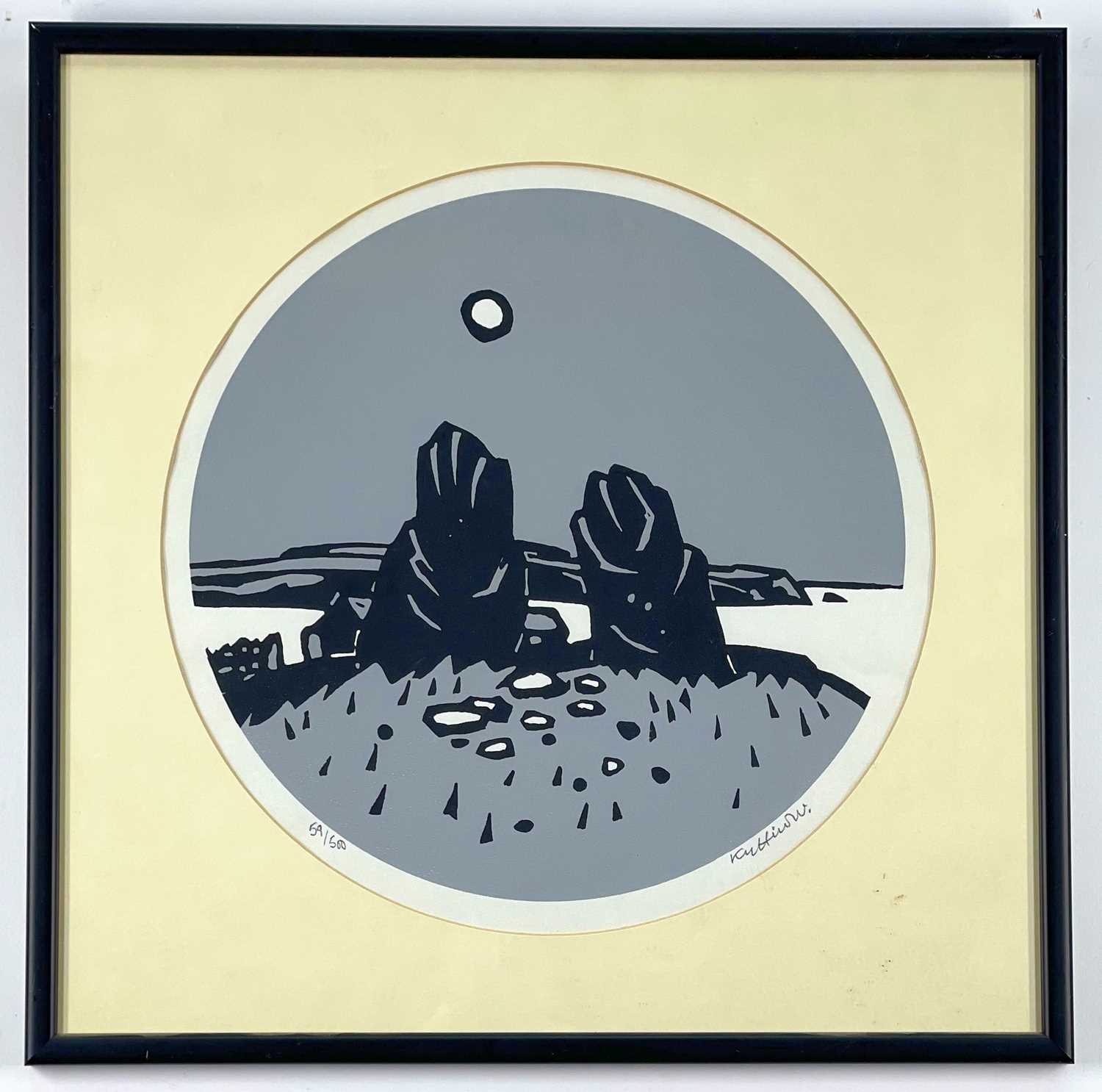 ‡ SIR KYFFIN WILLIAMS RA coloured limited edition (59/500) print - circular format 'The Two Standing - Image 2 of 2