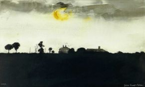 ‡ JOHN KNAPP-FISHER watercolour - sunset with rooftops, South Africa, signed and dated 1983