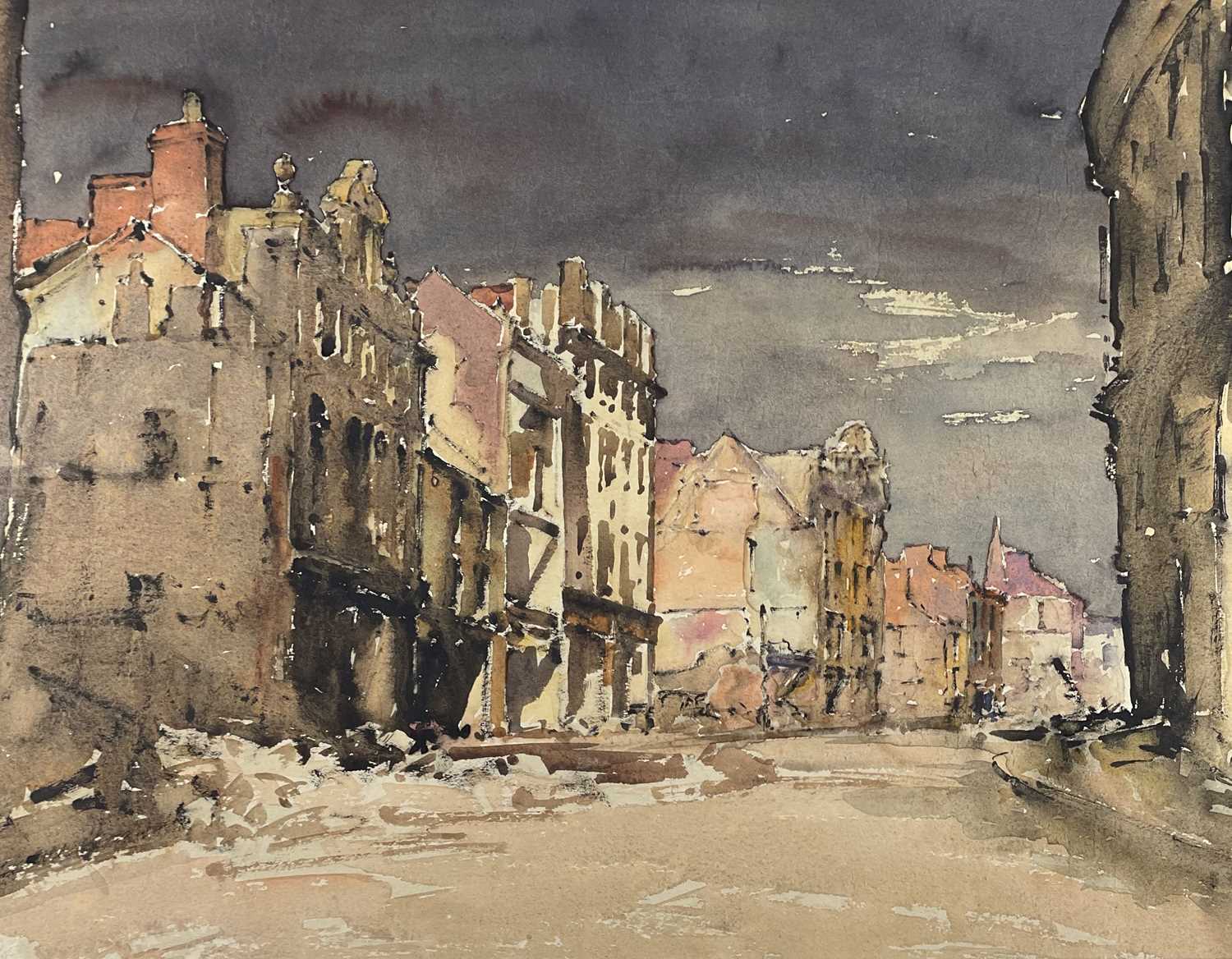 ‡ WILL EVANS watercolour - Swansea street scene after a devastating German air raid of February