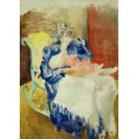 ‡ ERIC MALTHOUSE watercolour and pencil - mother and child in rocking chair, signed Dimensions: 35 x