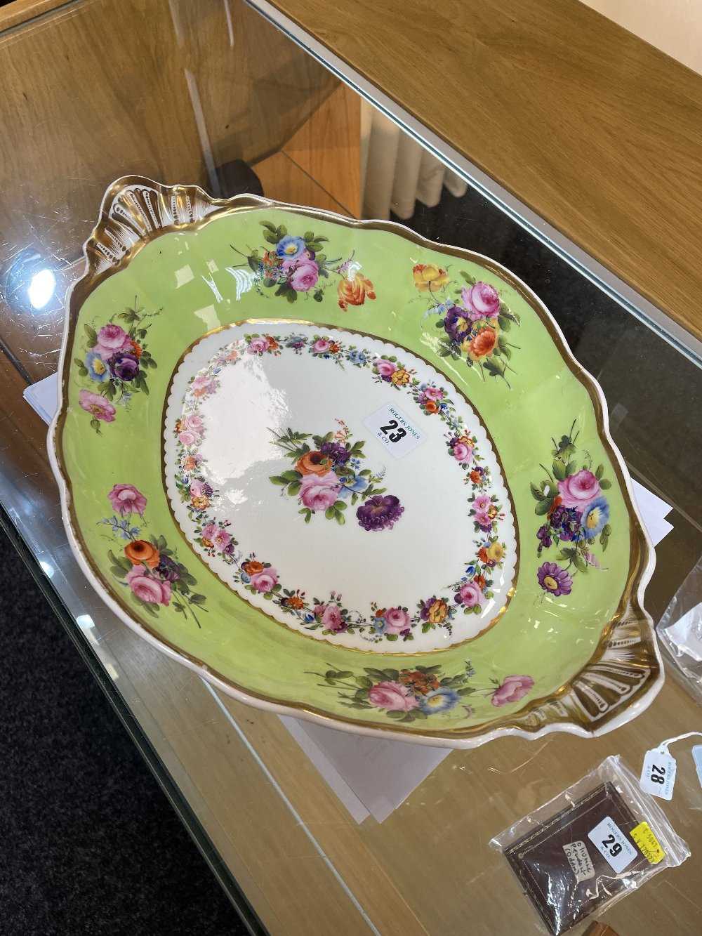 NANTGARW PORCELAIN CENTRE DISH circa 1818-1820, of lobed oval form with twin fan handles picked - Image 10 of 20